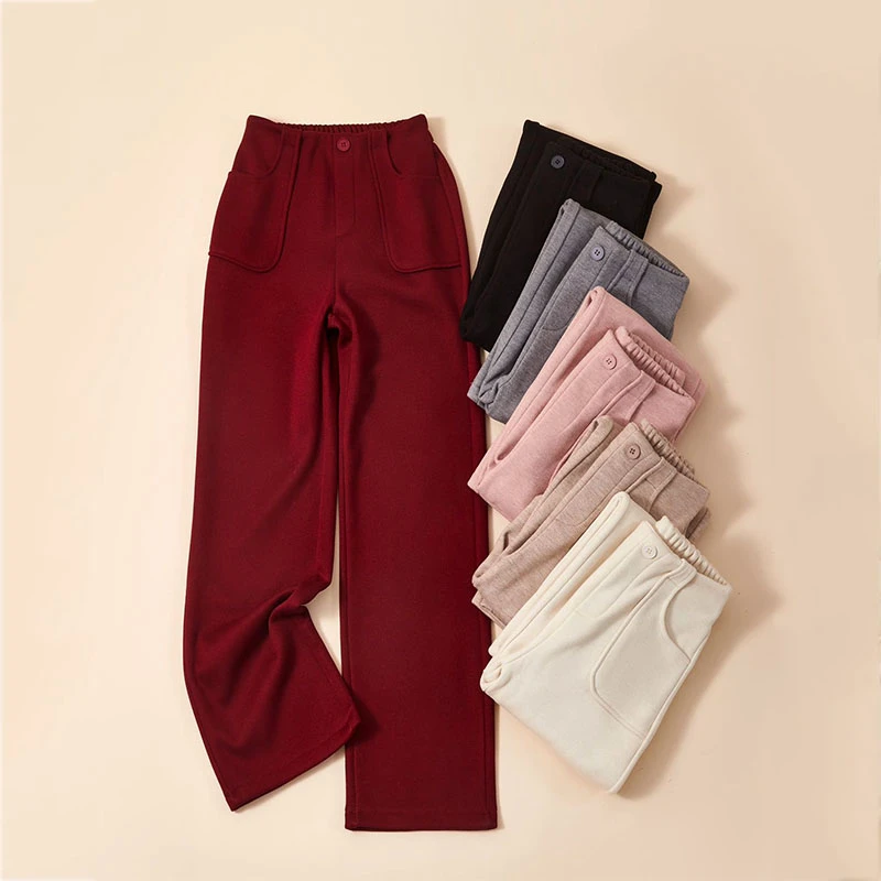 秋冬新款加厚加绒窄版直筒裤显瘦糯米裤百搭休闲羊毛裤梧桐裤女裤