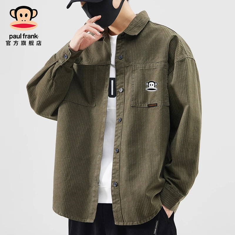 paul frank/大嘴猴复古长袖衬衫外套男秋季潮牌宽松帅气工装衬衣