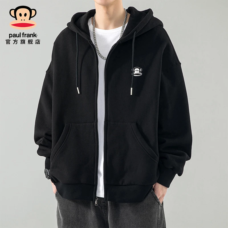 paul frank/大嘴猴2025秋冬新款外套男美式运动休闲黑色连帽卫衣