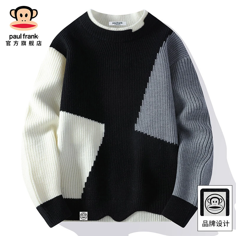 paul frank/大嘴猴高级感圆领毛衣男士秋冬季新款加厚保暖针织衫