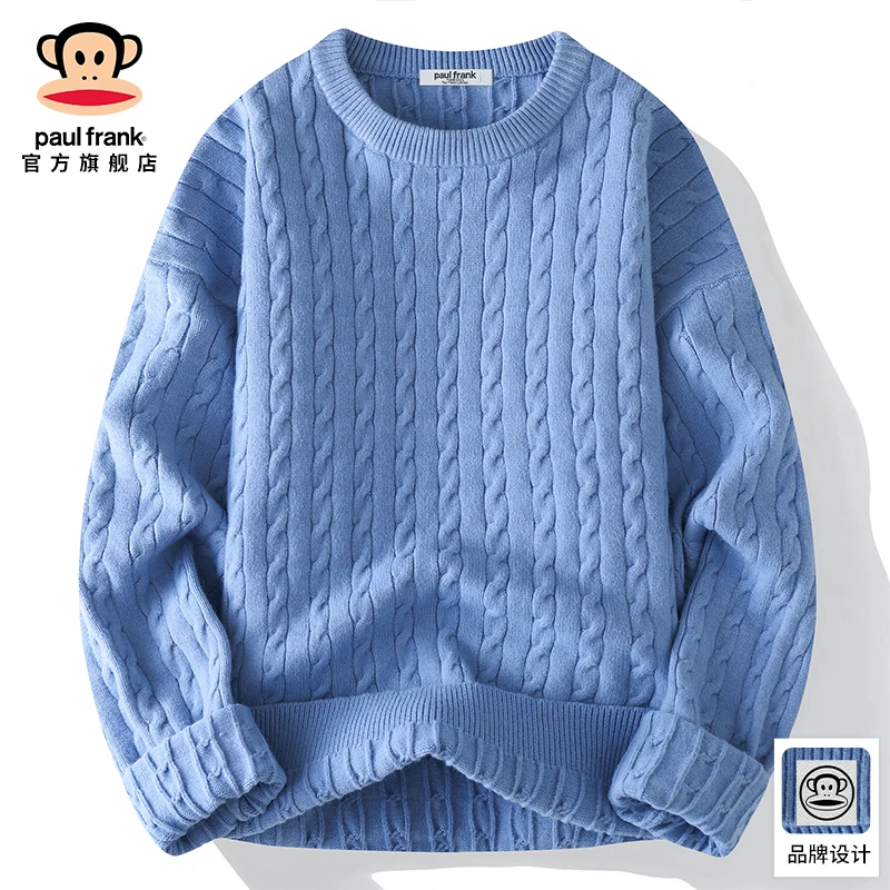 paul frank/大嘴猴2024秋冬新款毛衣男士加厚保暖圆领休闲针织衫