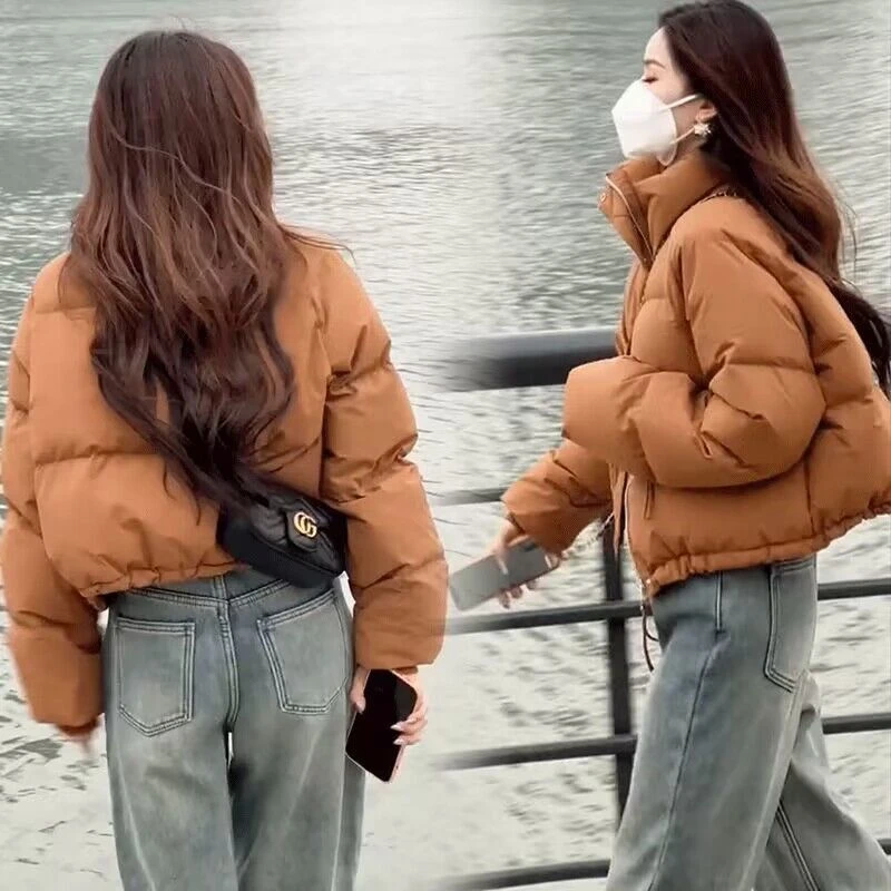 波司登短款羽绒服女黑色2023冬季新韩版加厚小个子立领白鸭绒面包