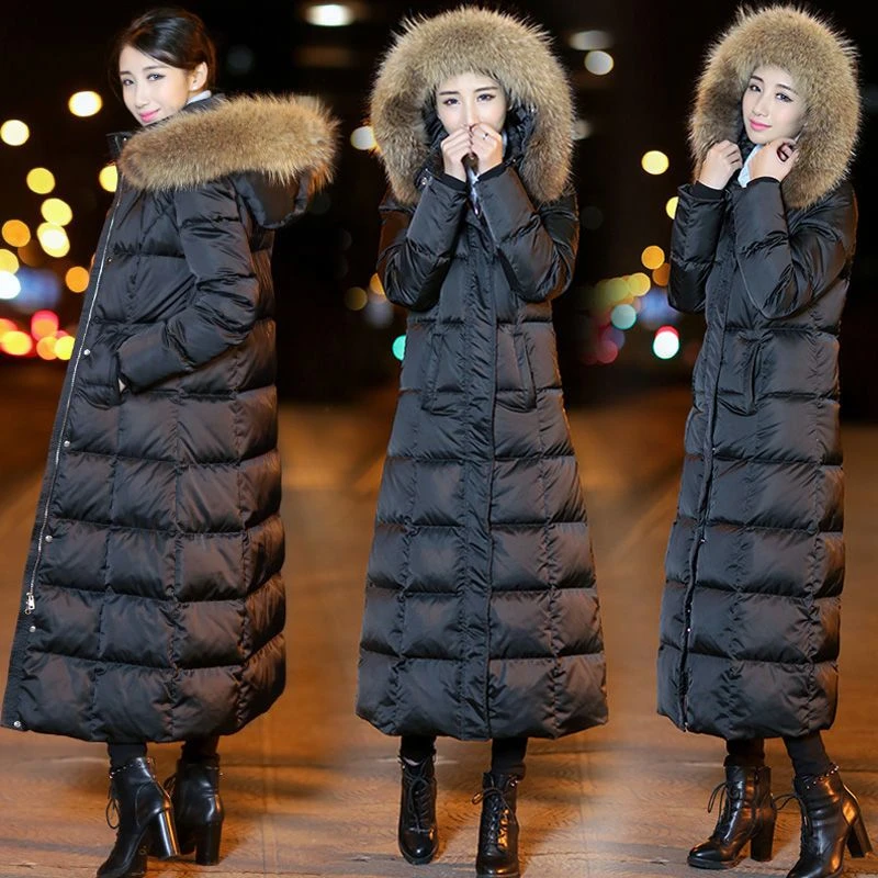 波司登羽绒服女长过膝2023新款中长款修身韩版大毛领白鸭绒冬季加