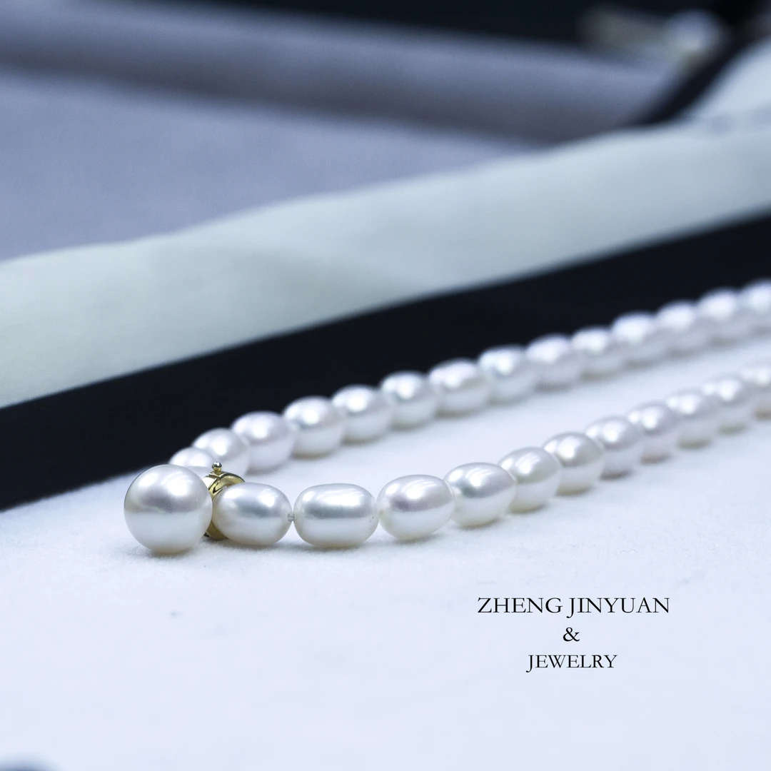 YY 6-7mm  淡水无核极光米形珠满串项链(赠吊坠)百搭 ZJY001