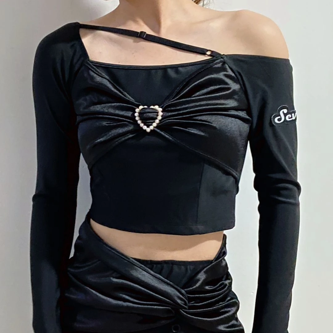 拉丁分体套装自带胸垫闪光缎面料秋冬款SEVEN拉丁舞服装成人女款