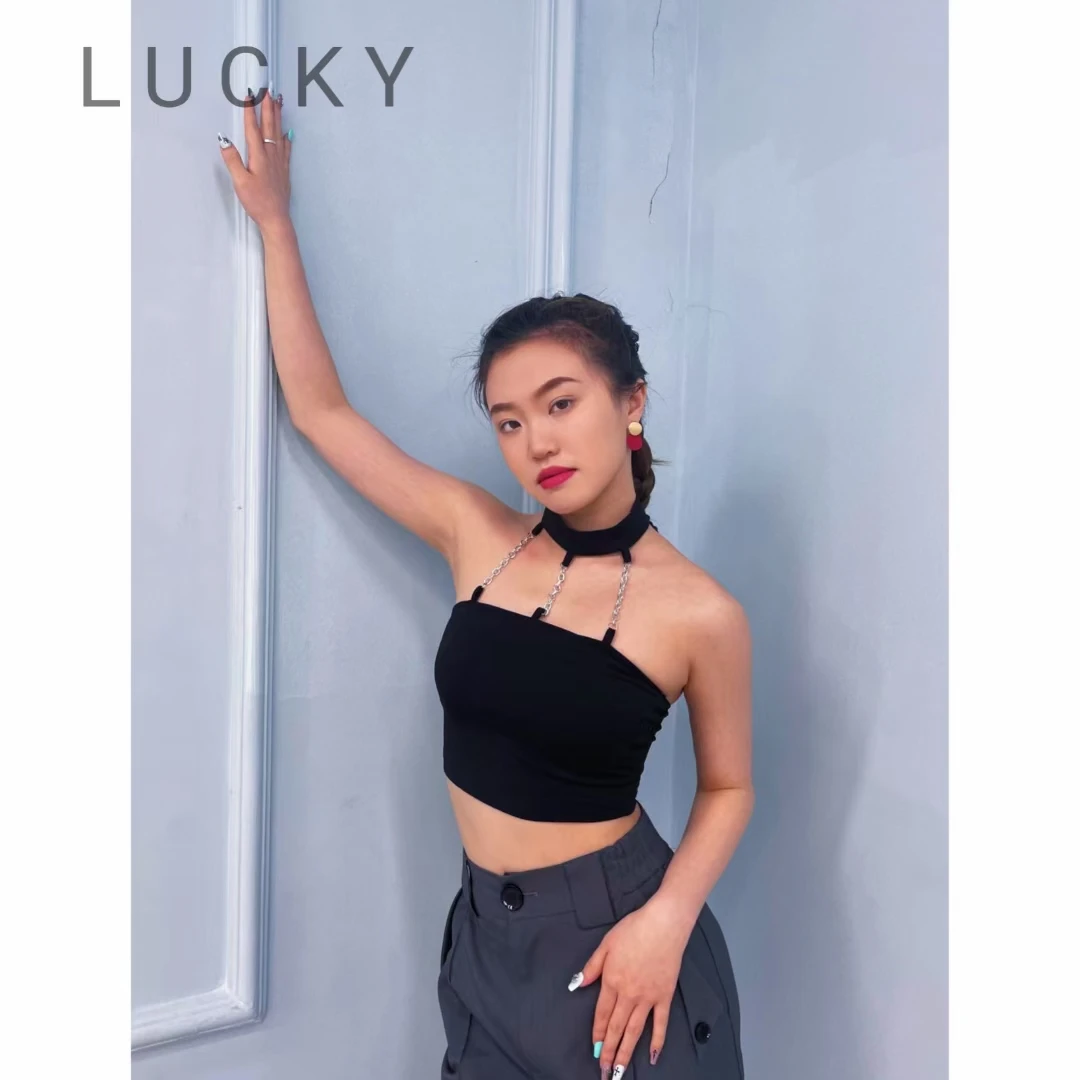 夏季拉丁露背挂脖短款上衣自带胸垫LUCKY021舞服黑色拉丁舞性感