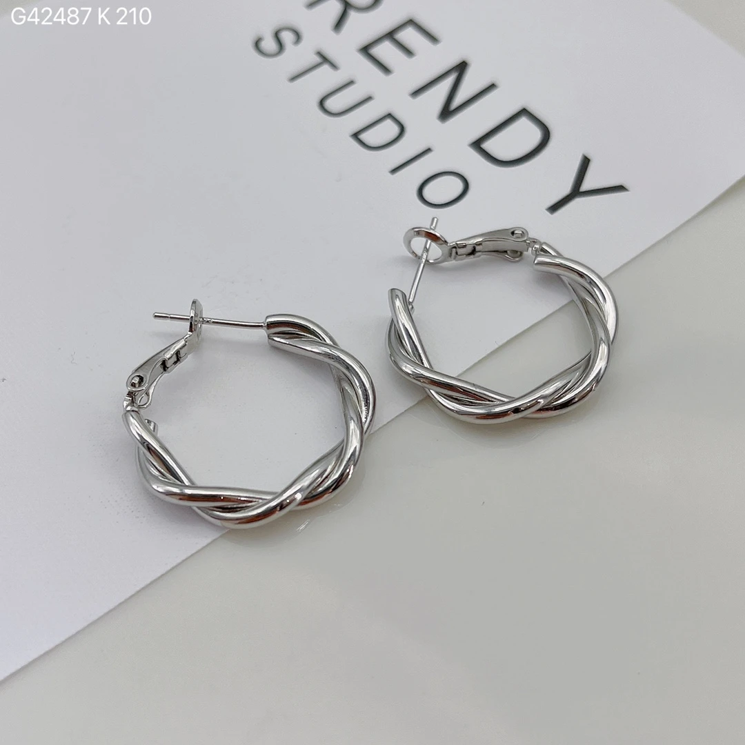 铜合金耳饰 欧比雅比编织麻花耳环女白鹿同款圈圈高级感素款耳圈