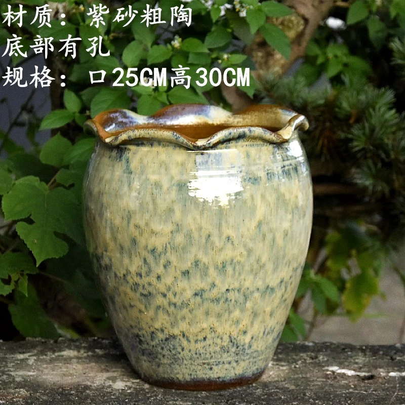 宜兴手捏复古粗陶花盆