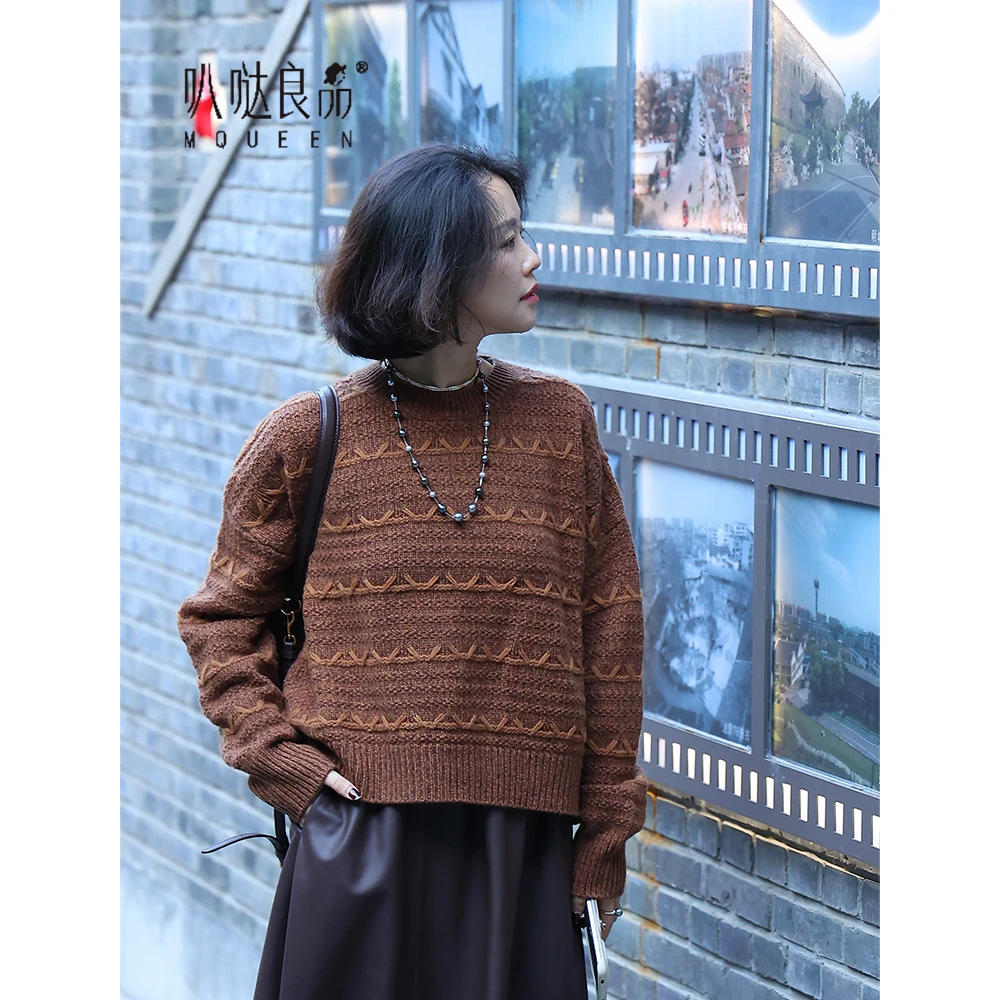 【叭哒不惑】四重奏 羊毛慵懒条纹宽松毛衣时尚显瘦针织打底衫