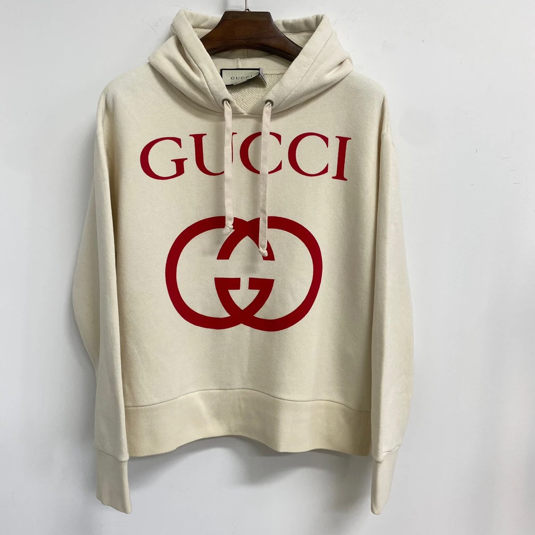 95新 GUCCI/古驰 米白色双G宽松时尚连帽卫衣/677364666/Z0250012