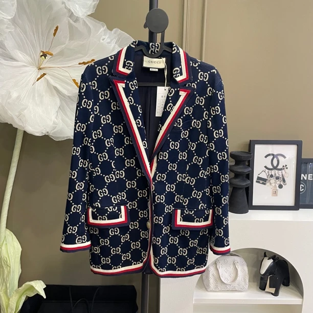 95新 GUCCI/古驰 潮服/古驰/s码/蓝色老花休闲西装外套/03130042