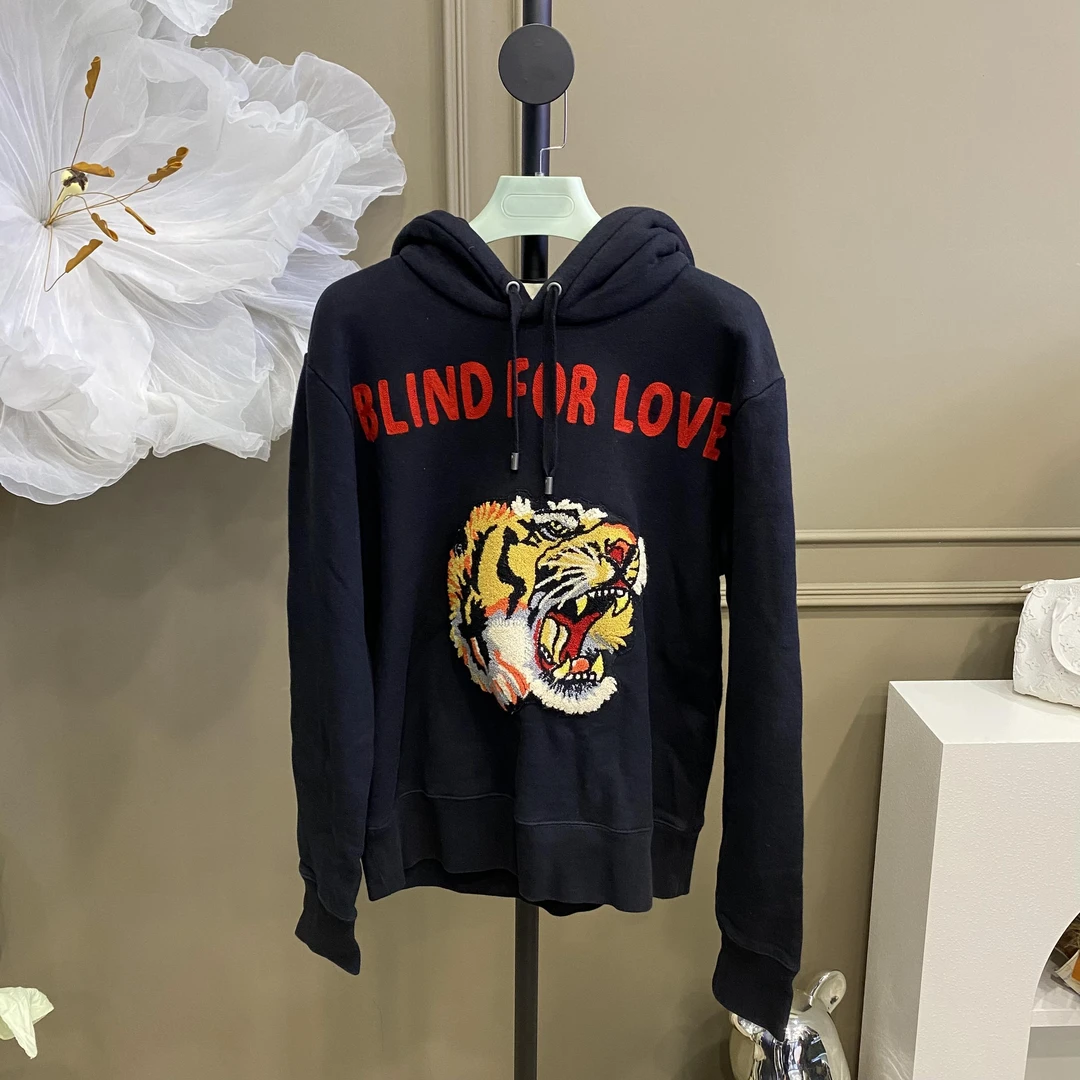 95新 GUCCI/古驰 潮奢/Gucci古驰/xs码连帽黑色虎头卫衣/00410013