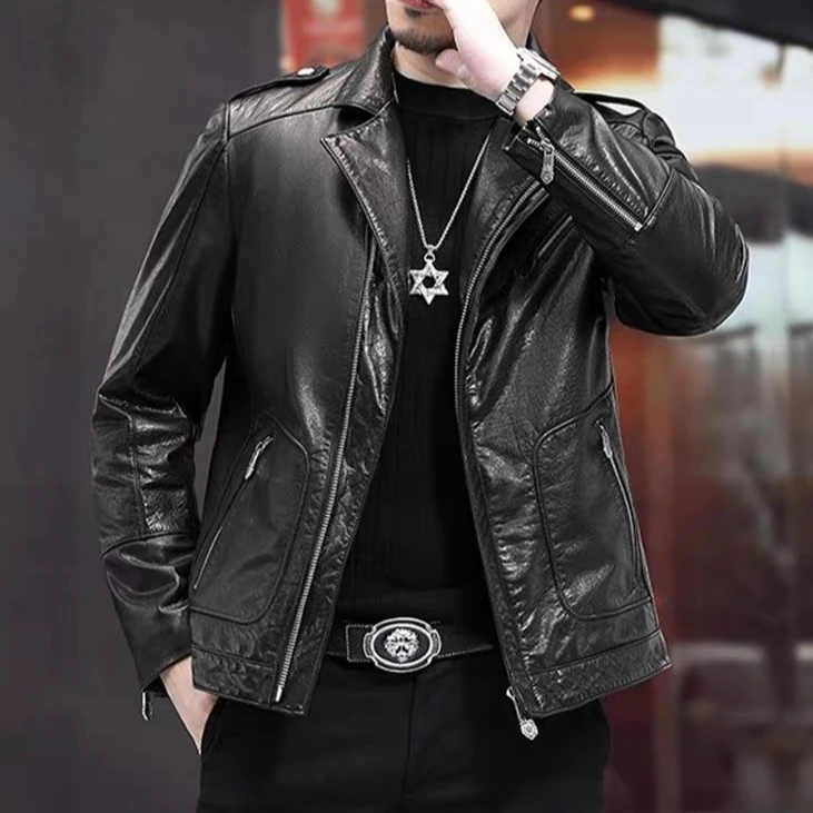 LINGGE/领格海宁男士真皮皮衣头层牛皮机车休闲春秋时尚修身外套