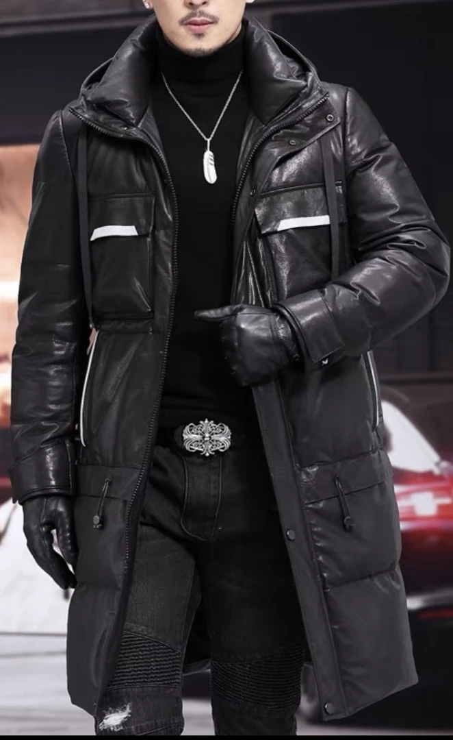 男式绵羊皮植柔工艺真皮羽绒外套