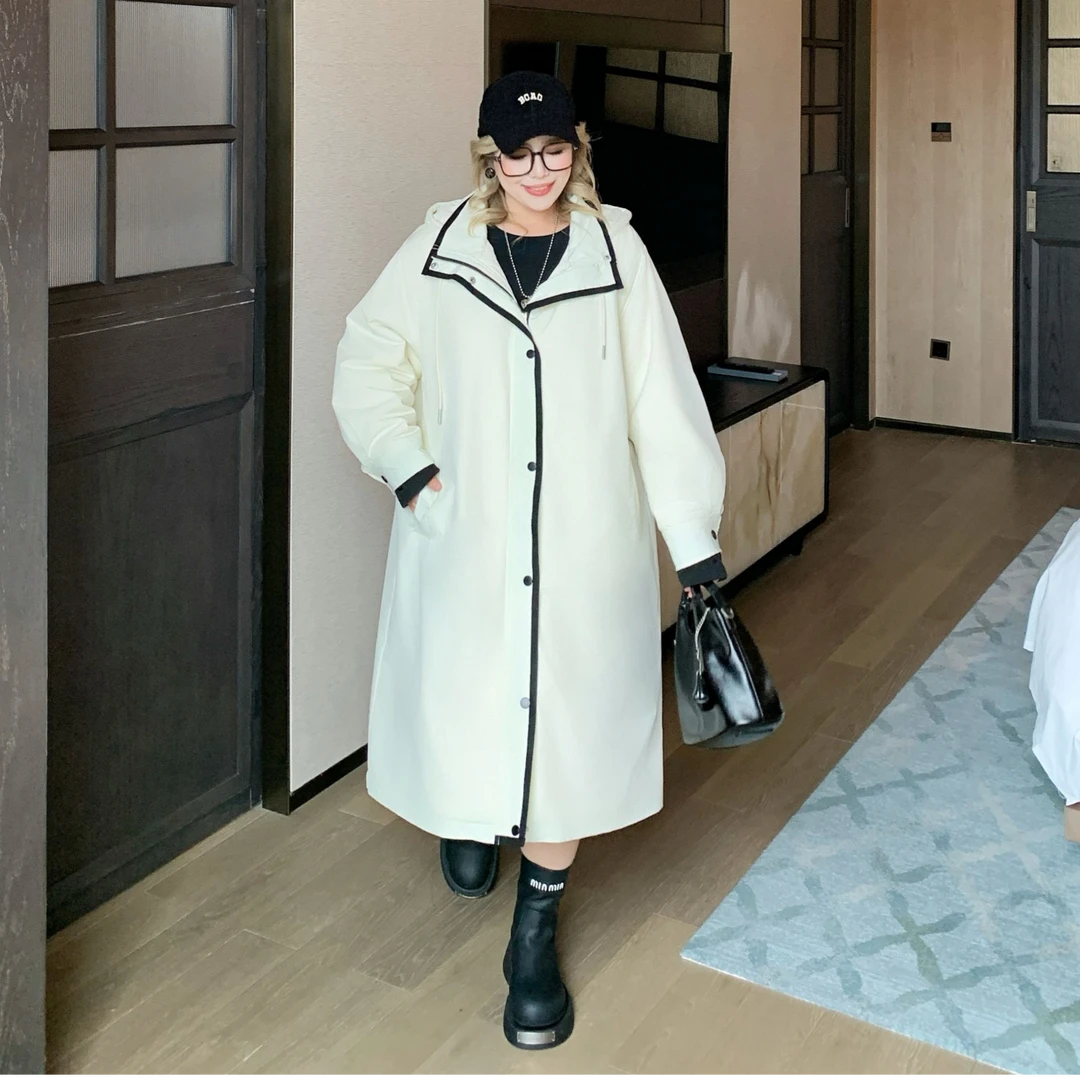 媛子大码设计款撞色派克棉服外套连帽宽松加厚时尚冬季棉衣83630