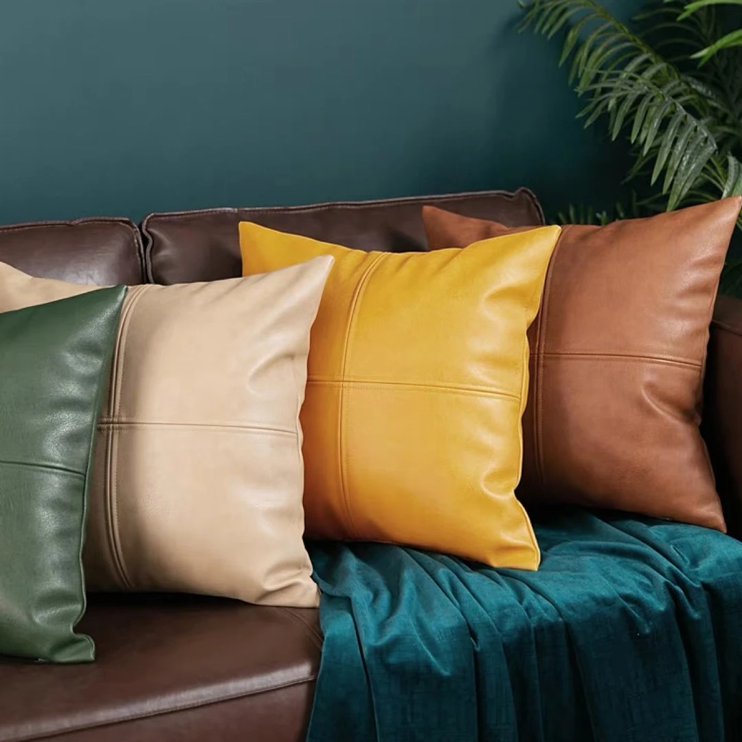 轻奢风荔枝纹PU皮十字客厅沙发抱枕车载靠枕腰靠样板间办公室靠背