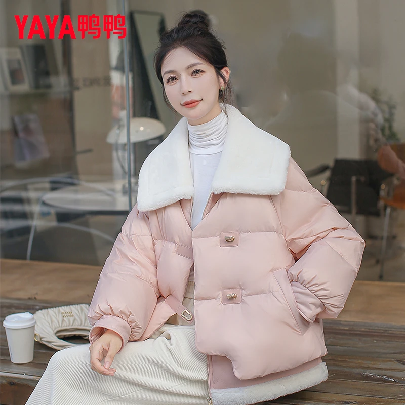 YAYA/鸭鸭羽绒服女短款宽松甜美显瘦立领小个子韩版YE3B612666A