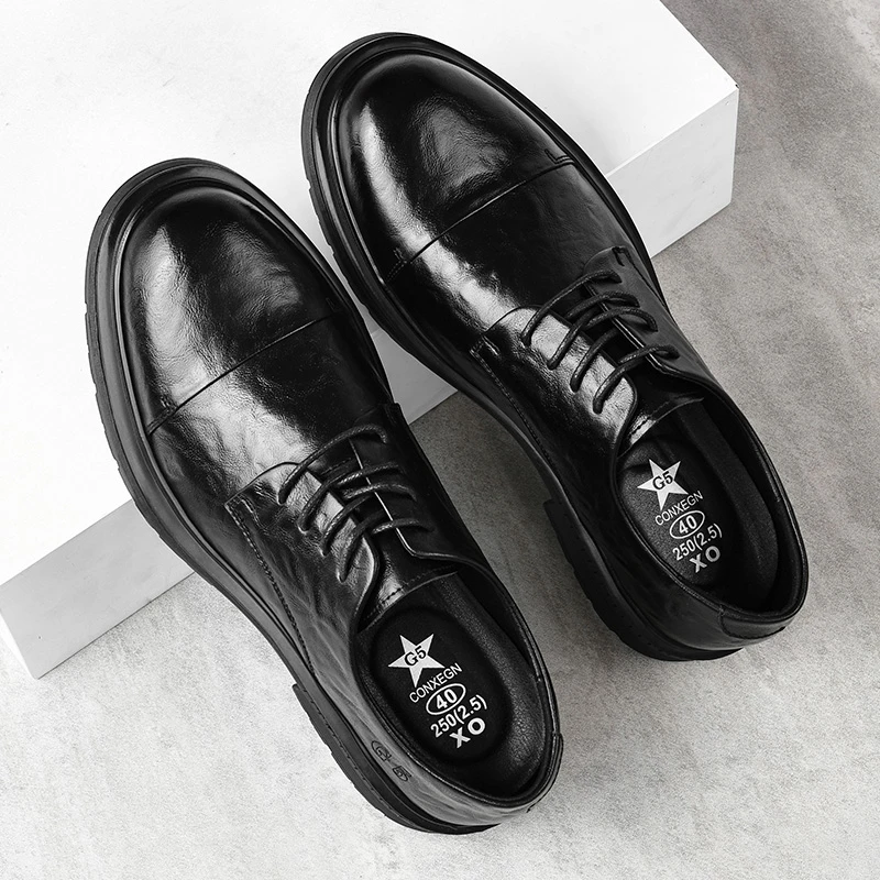 G5皮鞋男士系带商务圆头厚底新郎鞋防滑英伦风正装结婚宴会男鞋