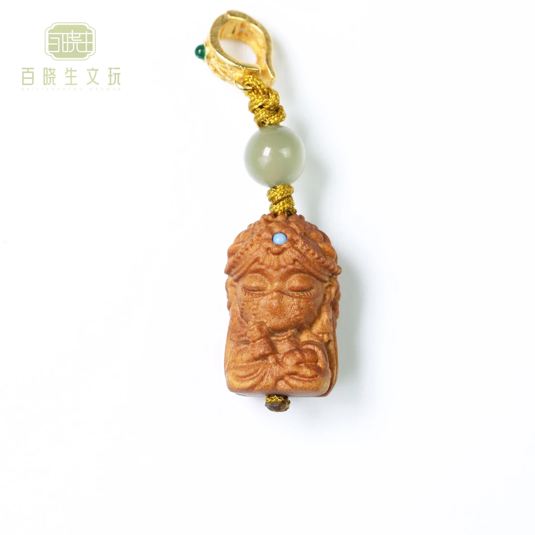 【百晓生】印度老山檀香 雕刻 蒙面扎基娘娘（尺寸18*12mm）吊坠