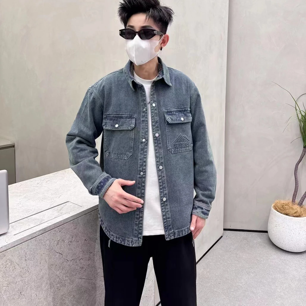 牛仔衬衣外套男士春秋新款潮牌水洗吊染翻领夹克青年潮流时尚男装