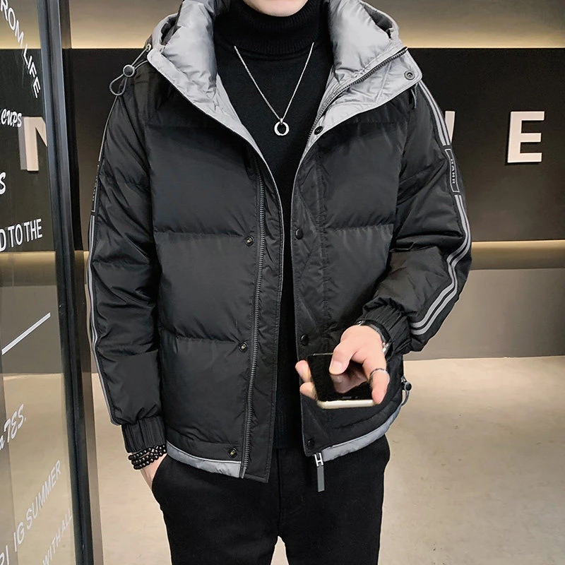 男士连帽休闲羽绒服秋冬季加厚保暖外套青年时尚百搭潮流男生冬装