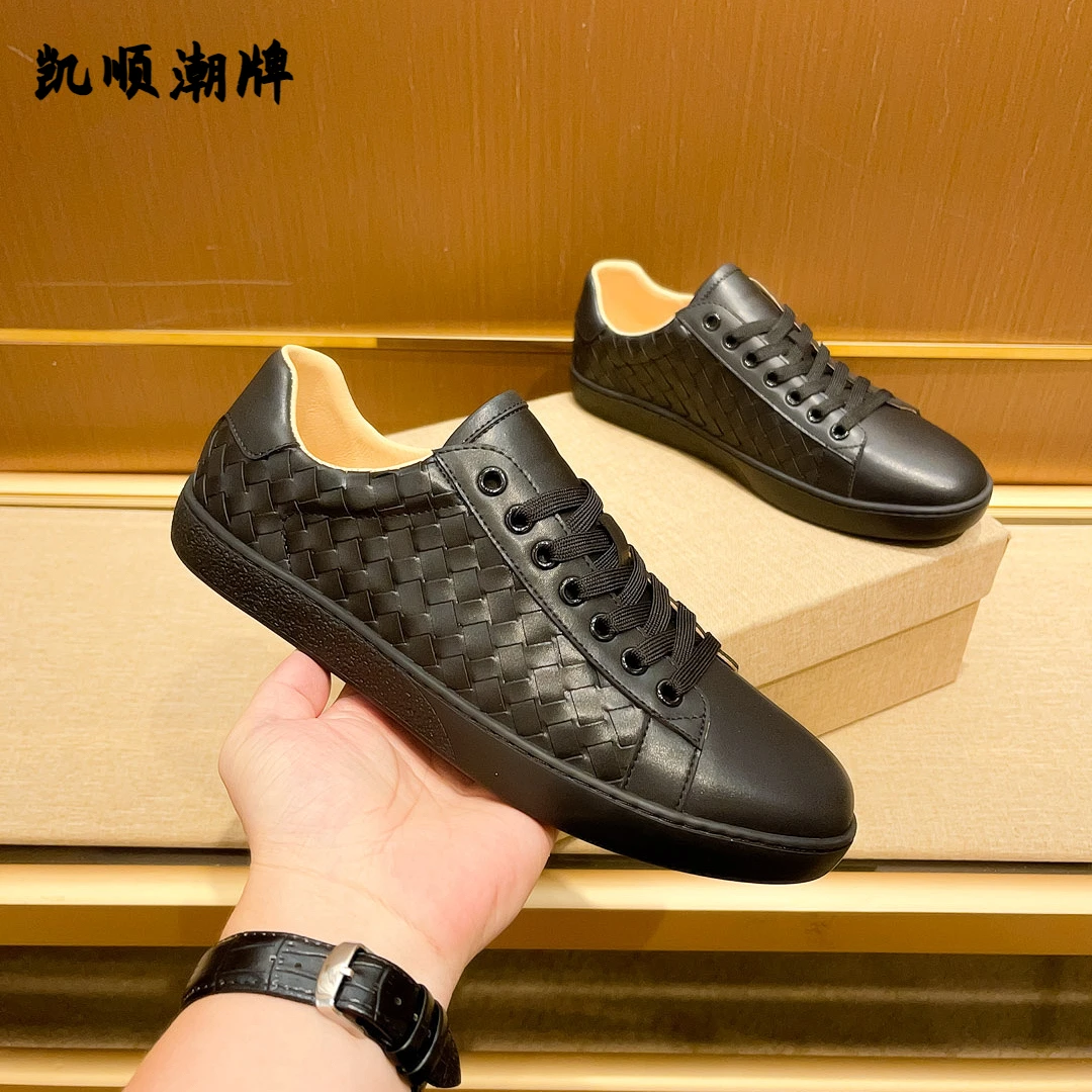 欧洲站2024新款黑色编织韩版舒适百搭休闲夏季板鞋男士低帮鞋潮鞋