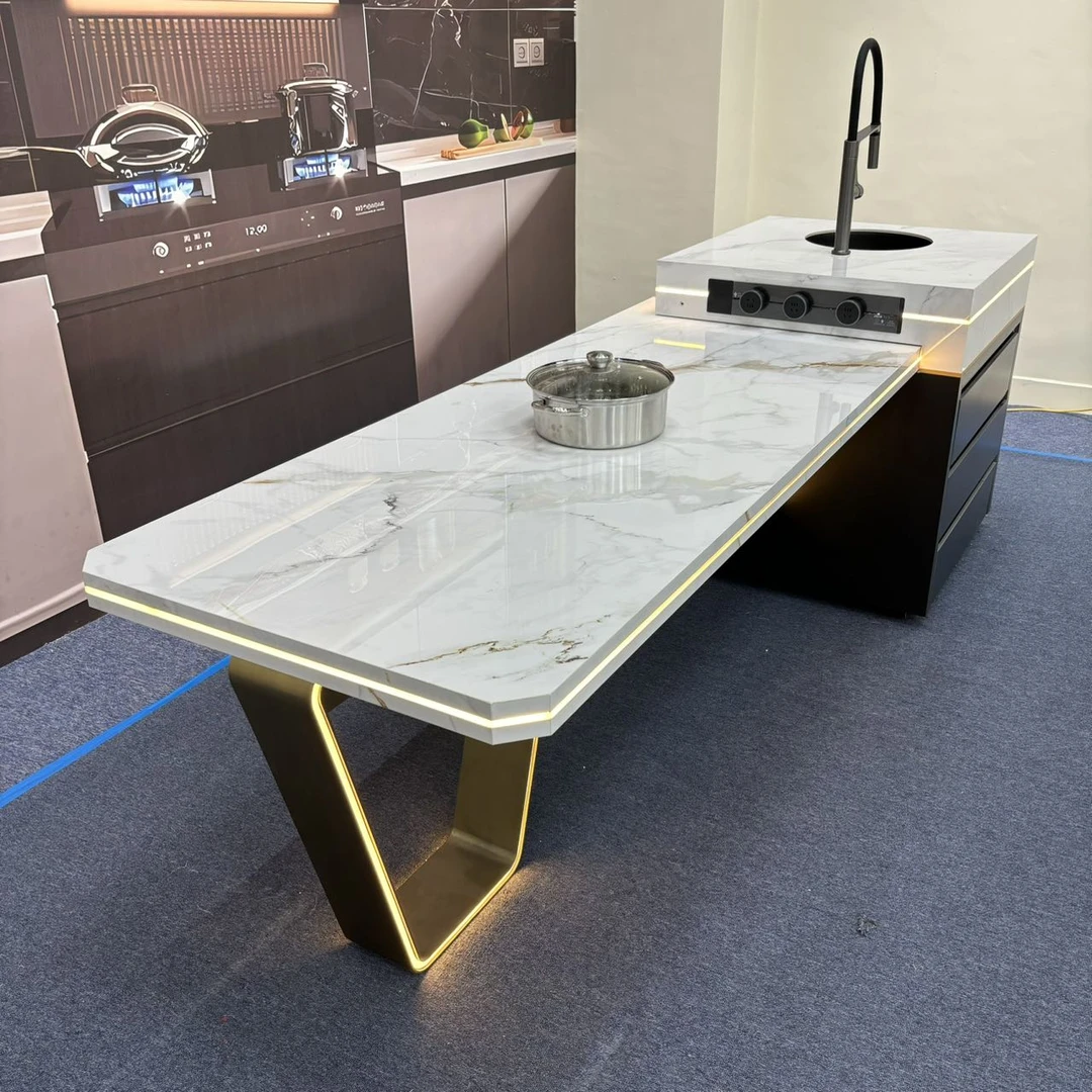 凰上凰全岩板多功能岛台餐桌一体龙抬头设计风格客厅餐桌轻奢