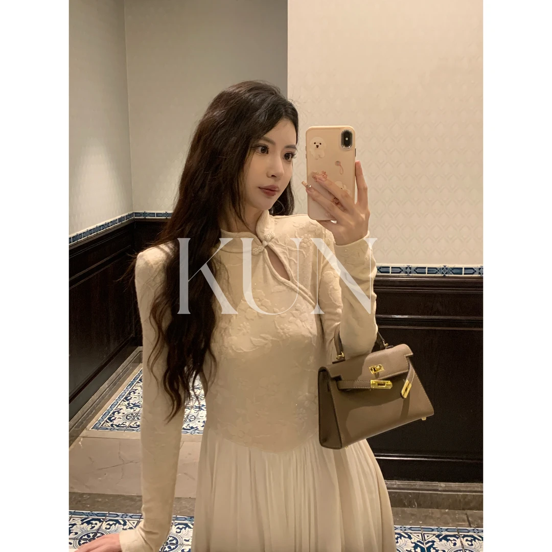 KUN【人间四月天】改良中式~小众针织提花国风连衣裙