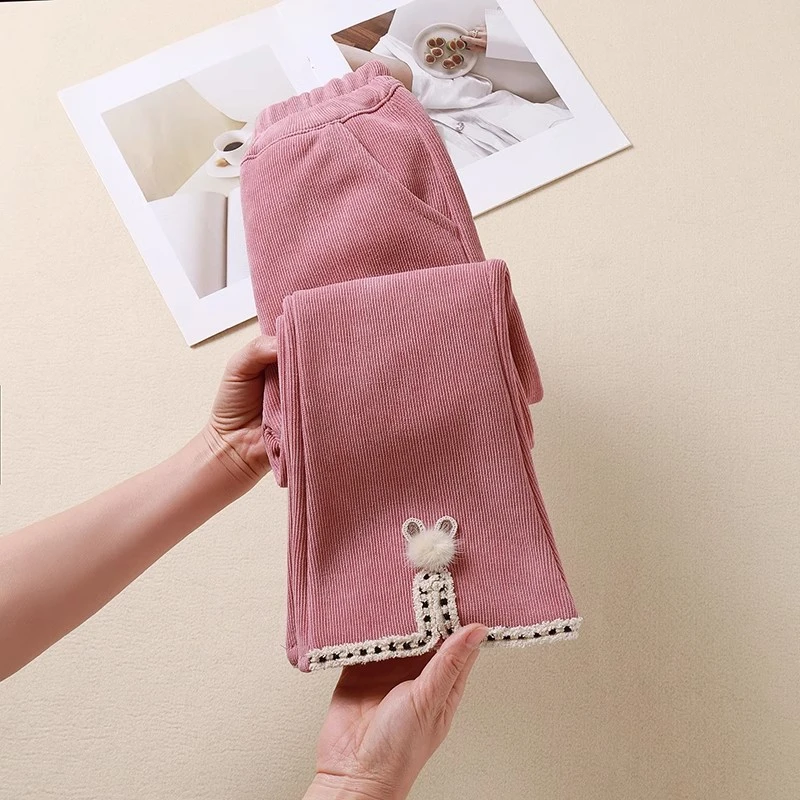 休闲裤品质好货裤子小香风长裤甜美可爱设计感女童花边喇叭裤