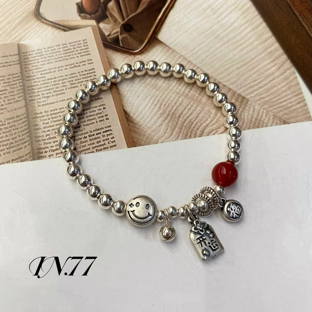 足银手链 IN.77原创笑脸钱袋043铃铛可爱手链百搭
