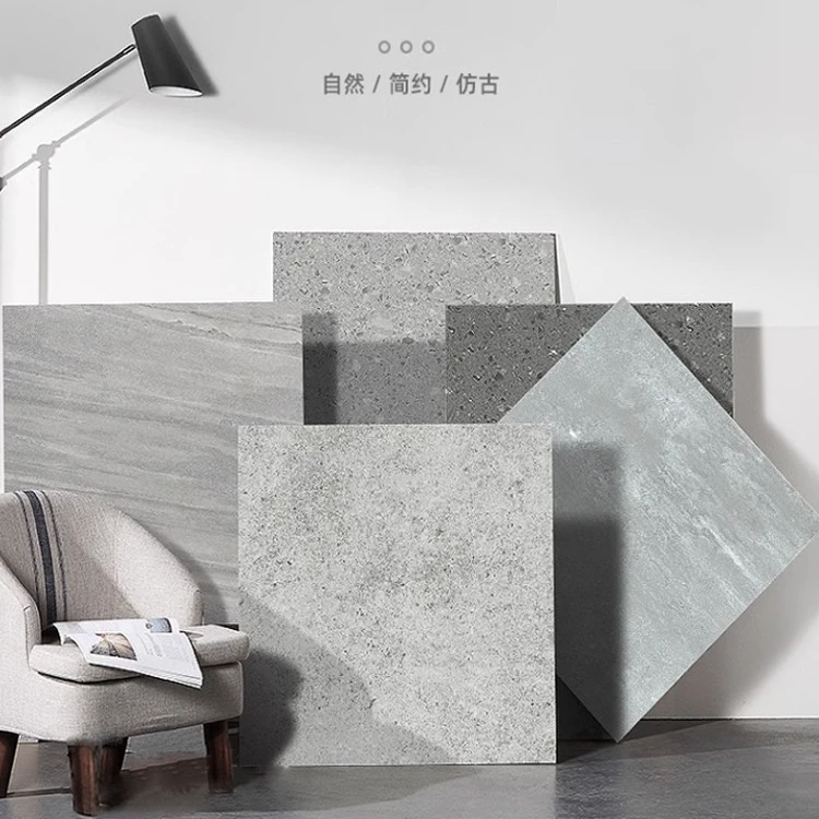 素色水泥砖仿古砖800x800哑光砖瓷砖仿石浅灰色客厅防滑耐磨地砖