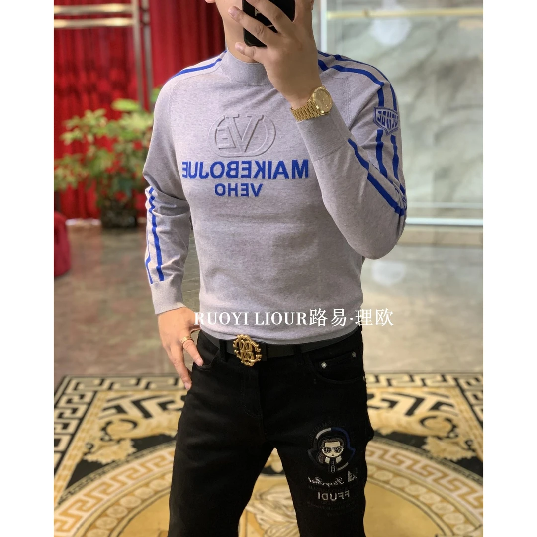 【路易理欧】2023欧货冬季时尚轻奢字母条纹肩男士高品质卫衣10843