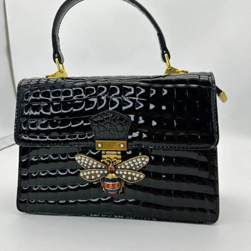 HIGHLUUXRY女士手提包单肩包斜跨包女包7169黑色蜜蜂