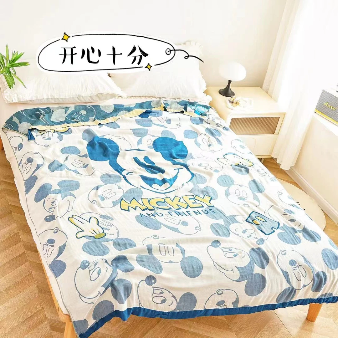 迪士尼夏季冰凉三层竹纤维儿童盖毯冷感毯精梳多功能成人单人睡毯