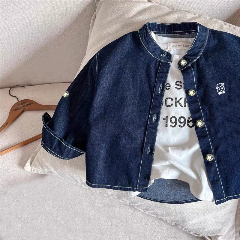 牛仔衬衫儿童上衣春季长袖外套洋气休闲