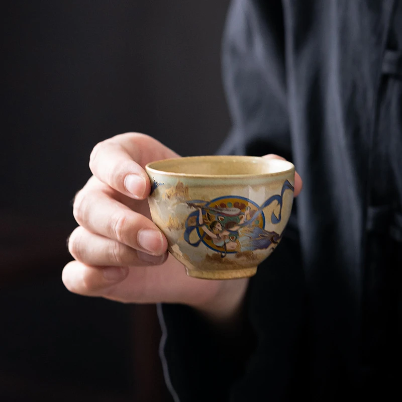 敦煌飞天文创陶瓷主人杯 功夫茶具品茗杯莫高窟壁画禅意个人茶杯