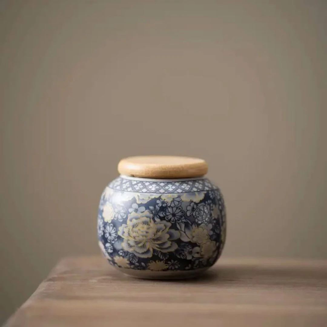 碎花老岩泥茶叶罐陶瓷小号茶叶密封储存罐