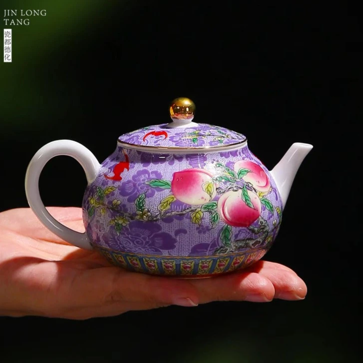 中式珐琅彩陶瓷茶壶泡茶家用功夫茶具纯手工单壶瓷都描金西施壶