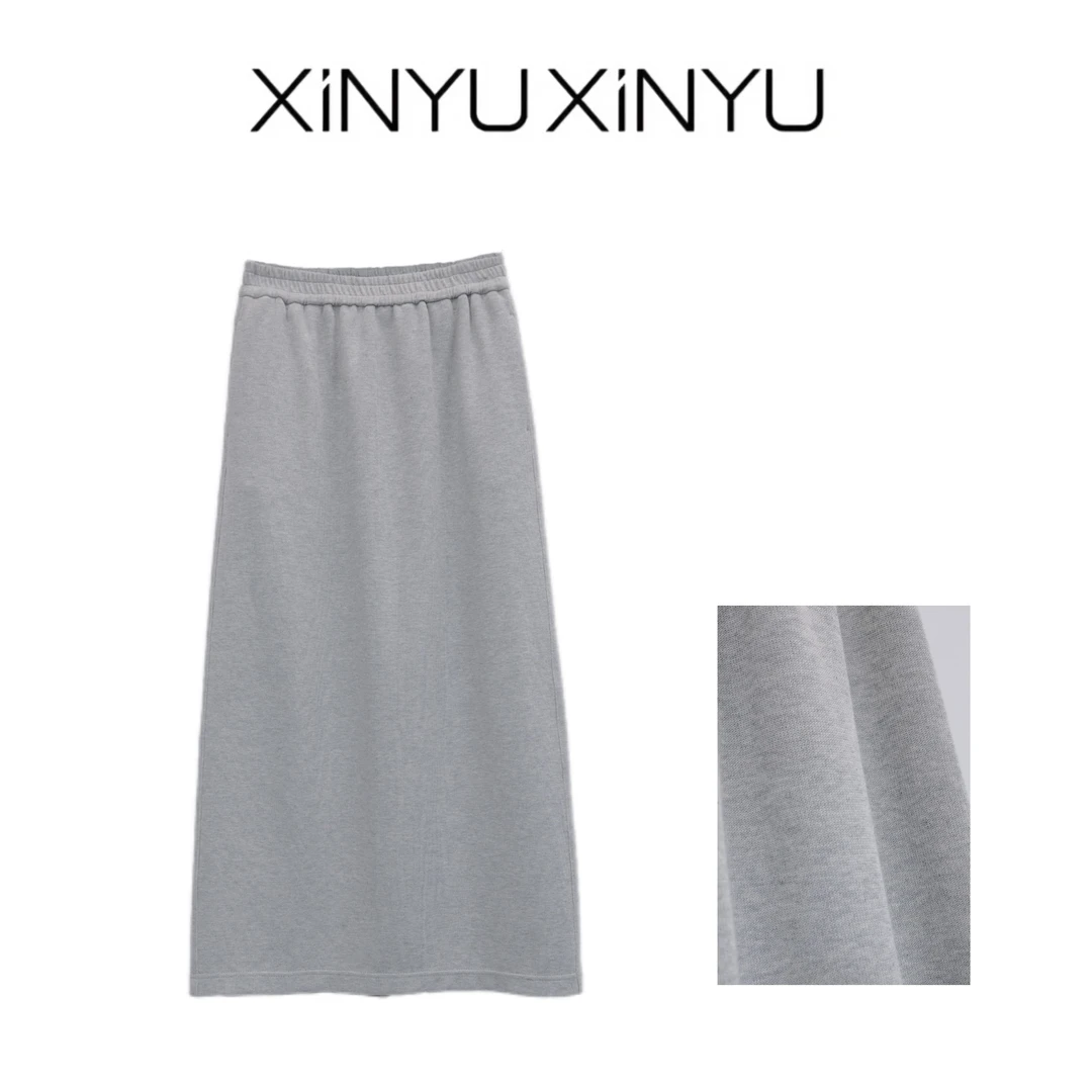 XINYU/芯与  后开叉松紧腰微A版卫裙 137153  时尚 休闲 中长款