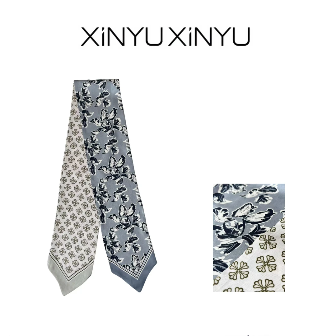 XINYU/芯与  100桑蚕丝时髦花色长条丝巾 SJ3109 气质 时尚 女士