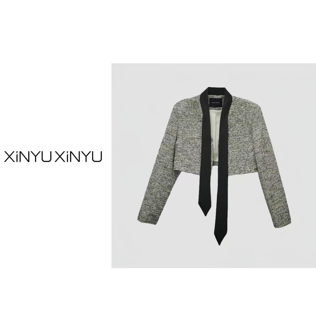 XINYU/芯与 G『嘉柏丽尔』 飘带花呢感香风外套 31765 上衣女外套