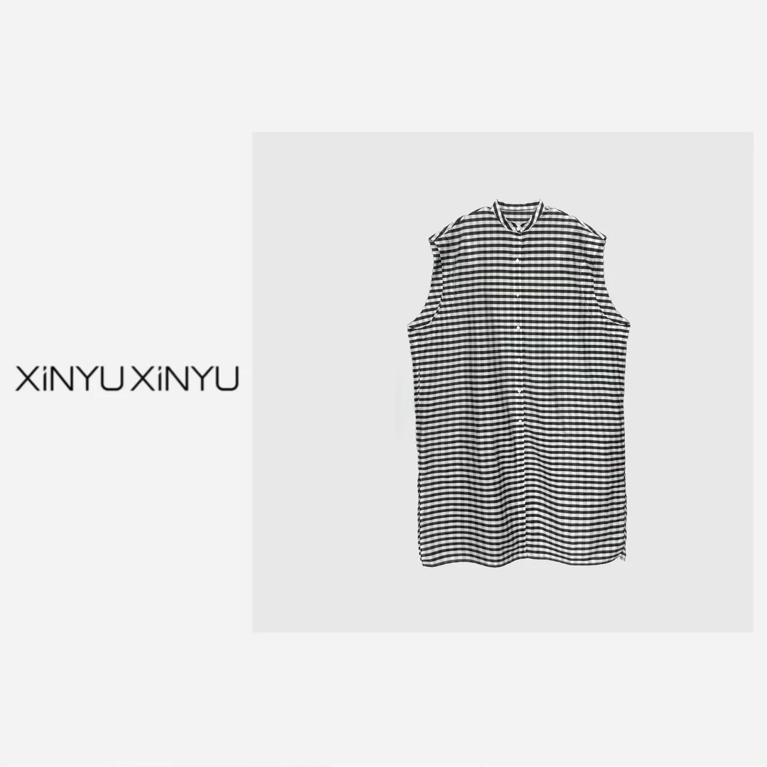 XINYU/芯与『艾德里安』格纹小立领宽松连衣裙 270299 女装连衣裙