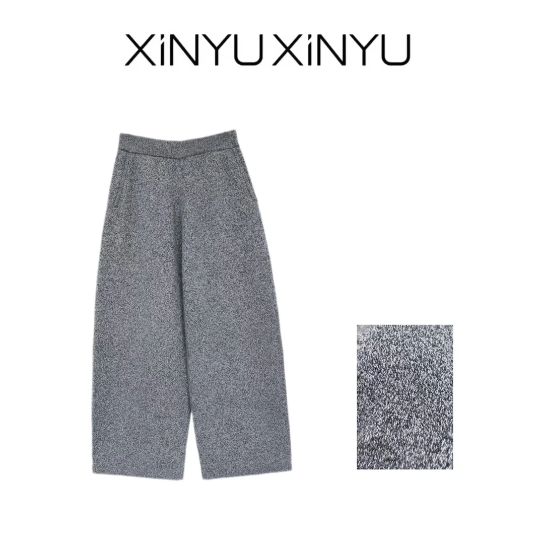 XINYU/芯与G『奥菲莉亚』100绵羊毛杂灰松紧腰针织裤 46J130 秋冬