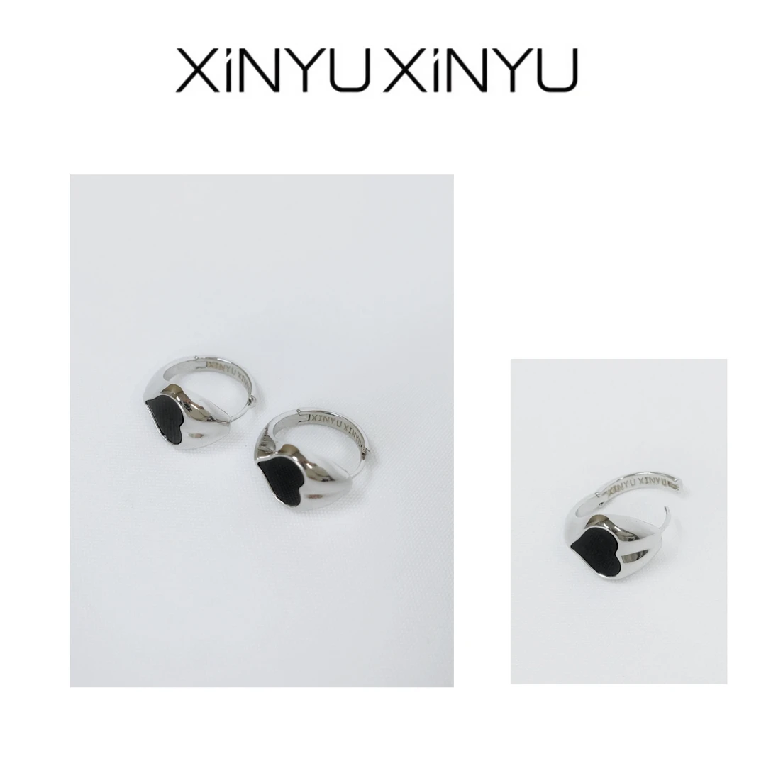 合金耳饰 XINYU/芯与S 定制款 黑色爱心金属耳环 RH32163 时尚