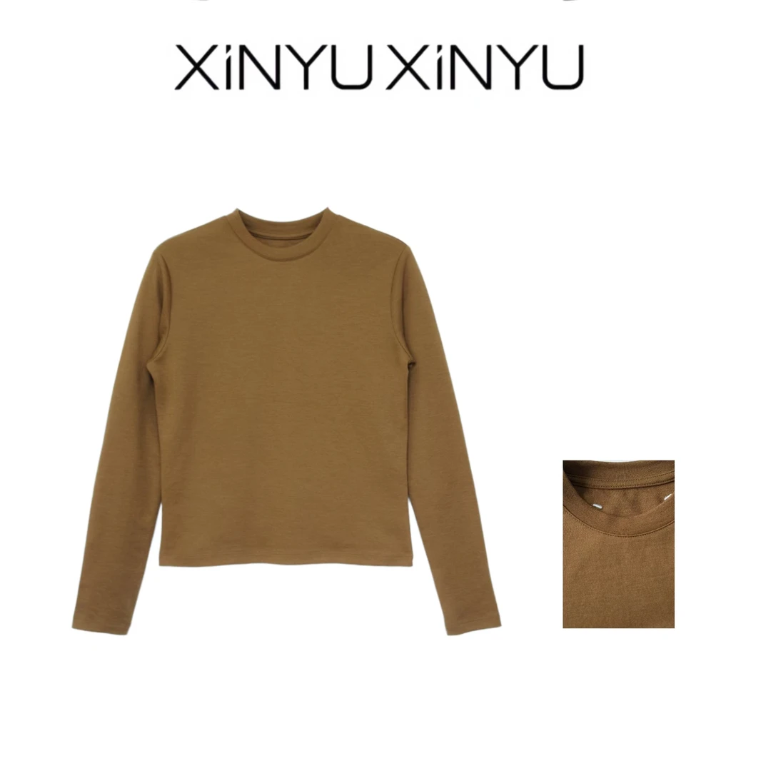 XINYU/芯与『黄金巷』圆领正肩后背logo长袖T恤 30364 时尚 休闲