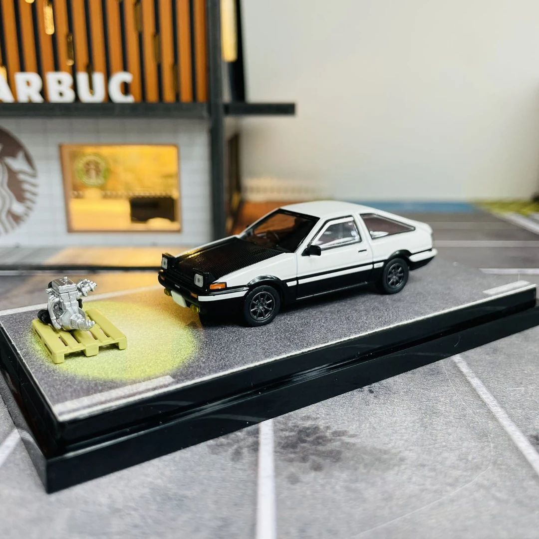 HJ 1:64 AE86 白色碳盖 跳灯版 合金汽车模型