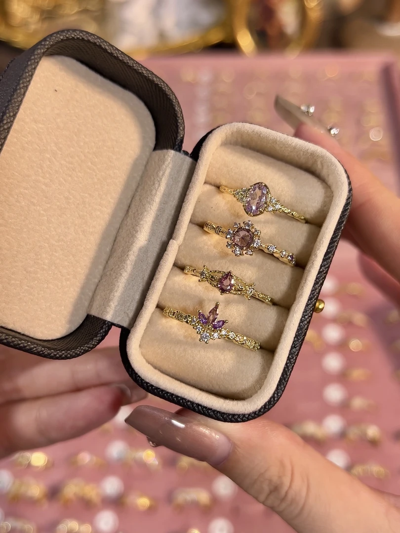 铜合金合成锆石戒指 中古戒指紫色锆石超美仙气指环