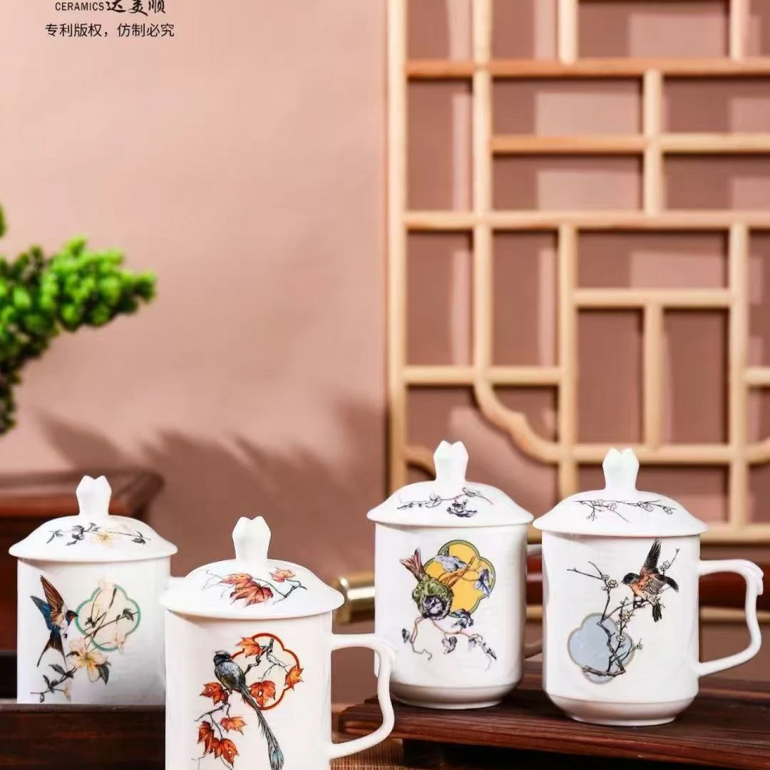 春夏秋冬个性带盖会议杯办公室宾馆招待泡茶茶杯创意大容量马克杯