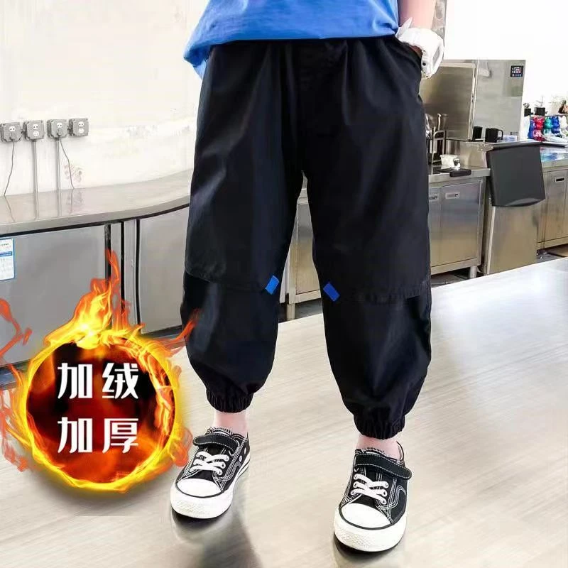 男童工装裤加绒加厚2023新款中大童秋季男孩时尚潮流儿童休闲运动
