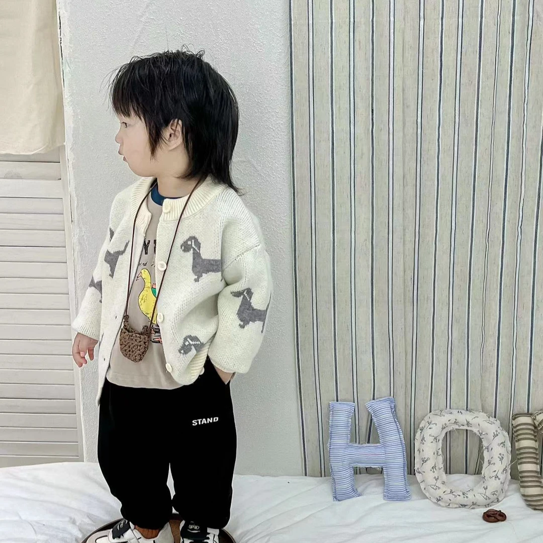 【幂姐童装】儿童毛衣男童针织开衫小狗提花外套